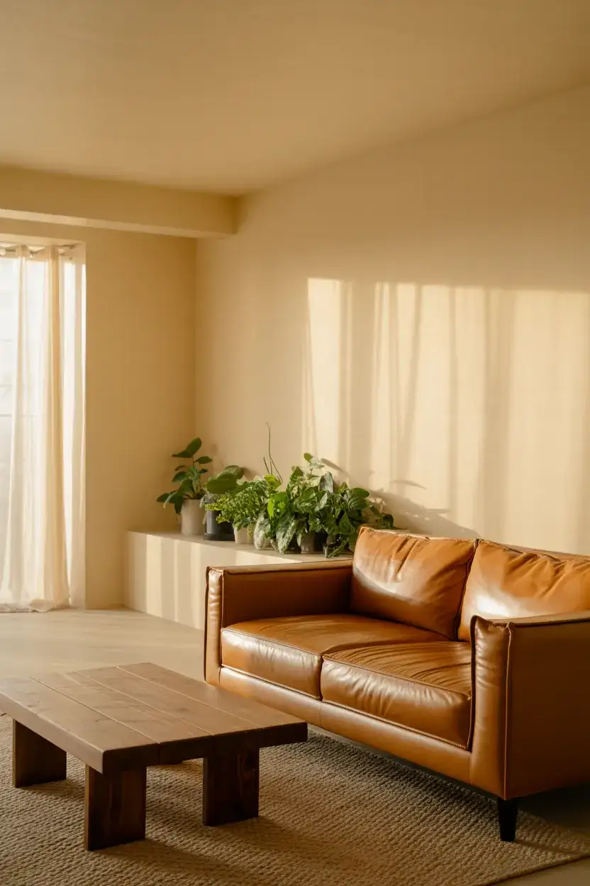 Warm Ivory Walls With Caramel Leather 2