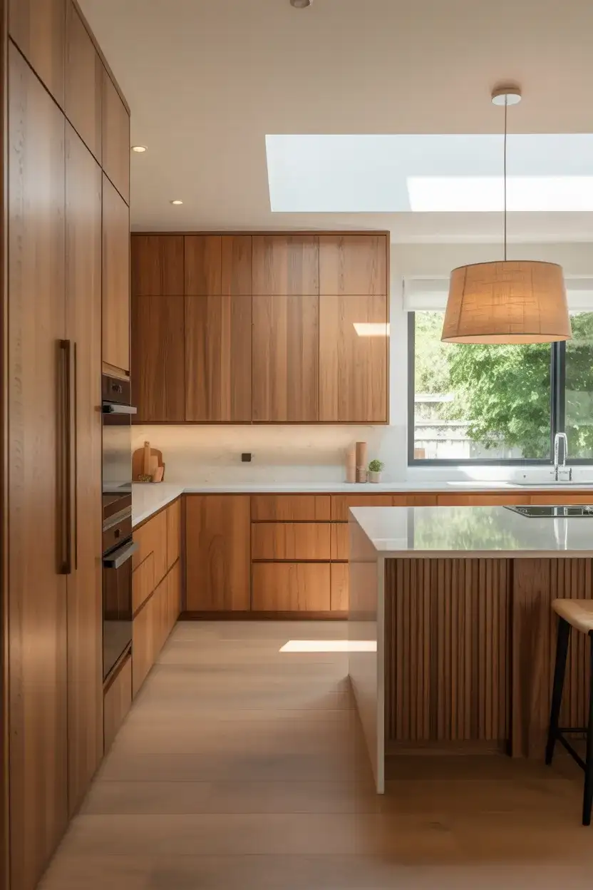 Warm White Oak Slab-Front Cabinets 1