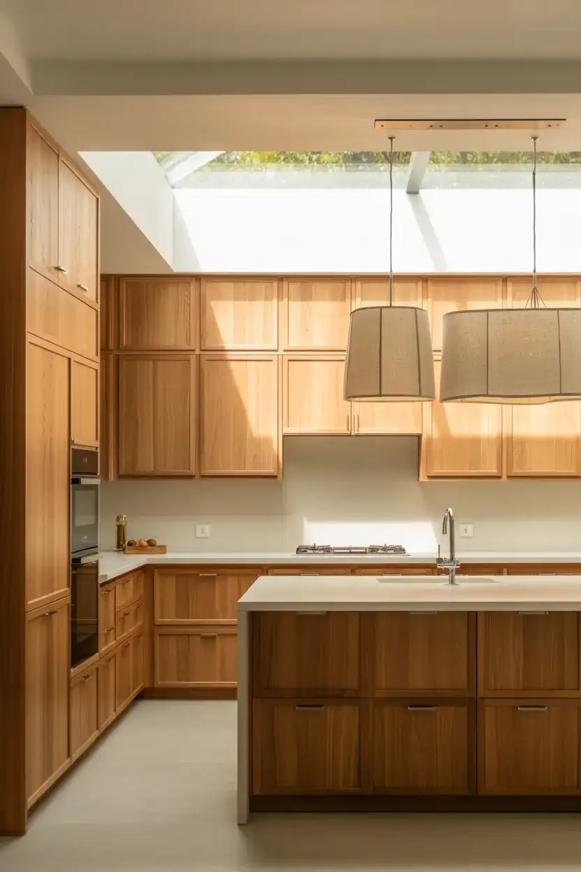 Warm White Oak Slab-Front Cabinets 2