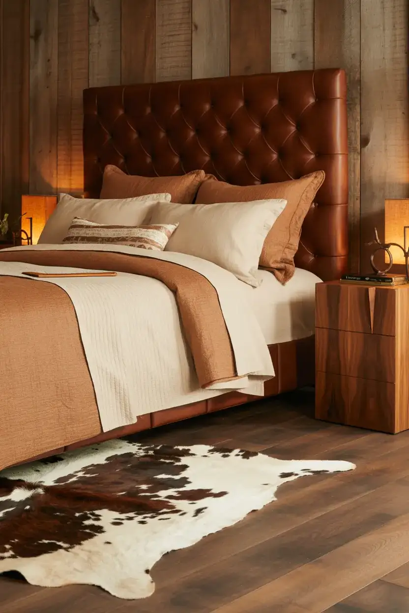 Western Rustic Bedroom with Leather and Cowhide 1