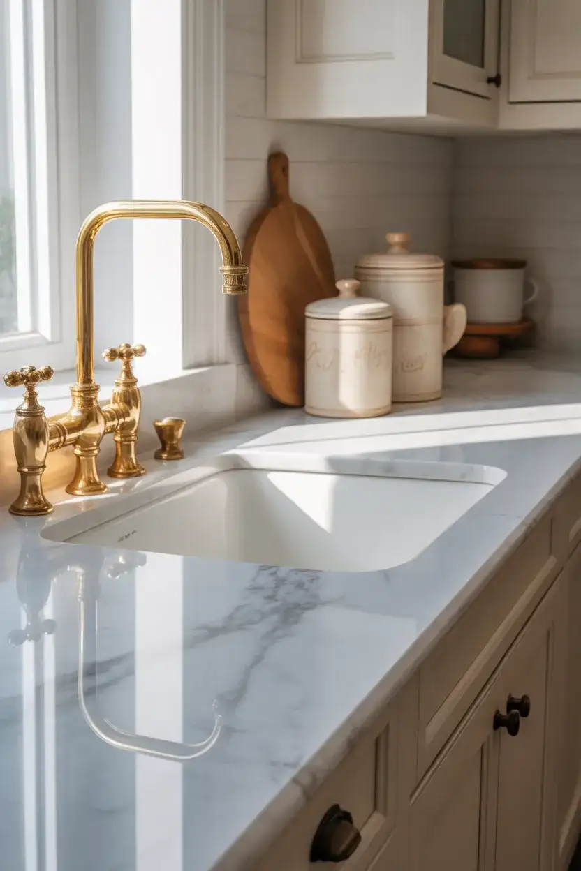 White Kitchen Countertops in Quartz and Marble 1
