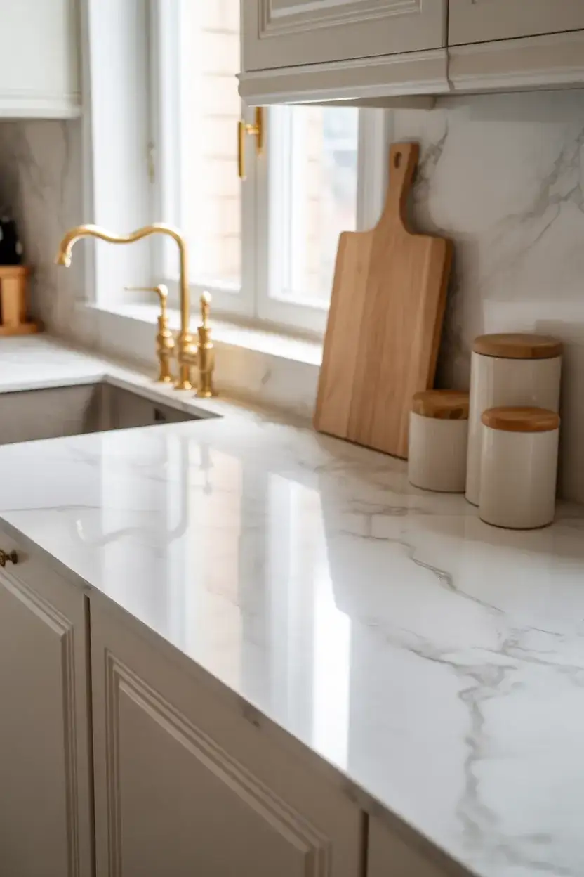 White Kitchen Countertops in Quartz and Marble 2