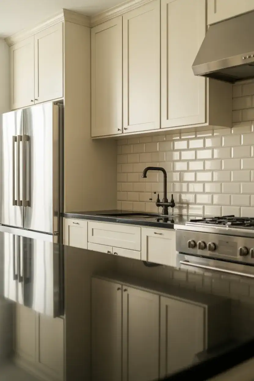 White Kitchen with Black Counter Drama 2