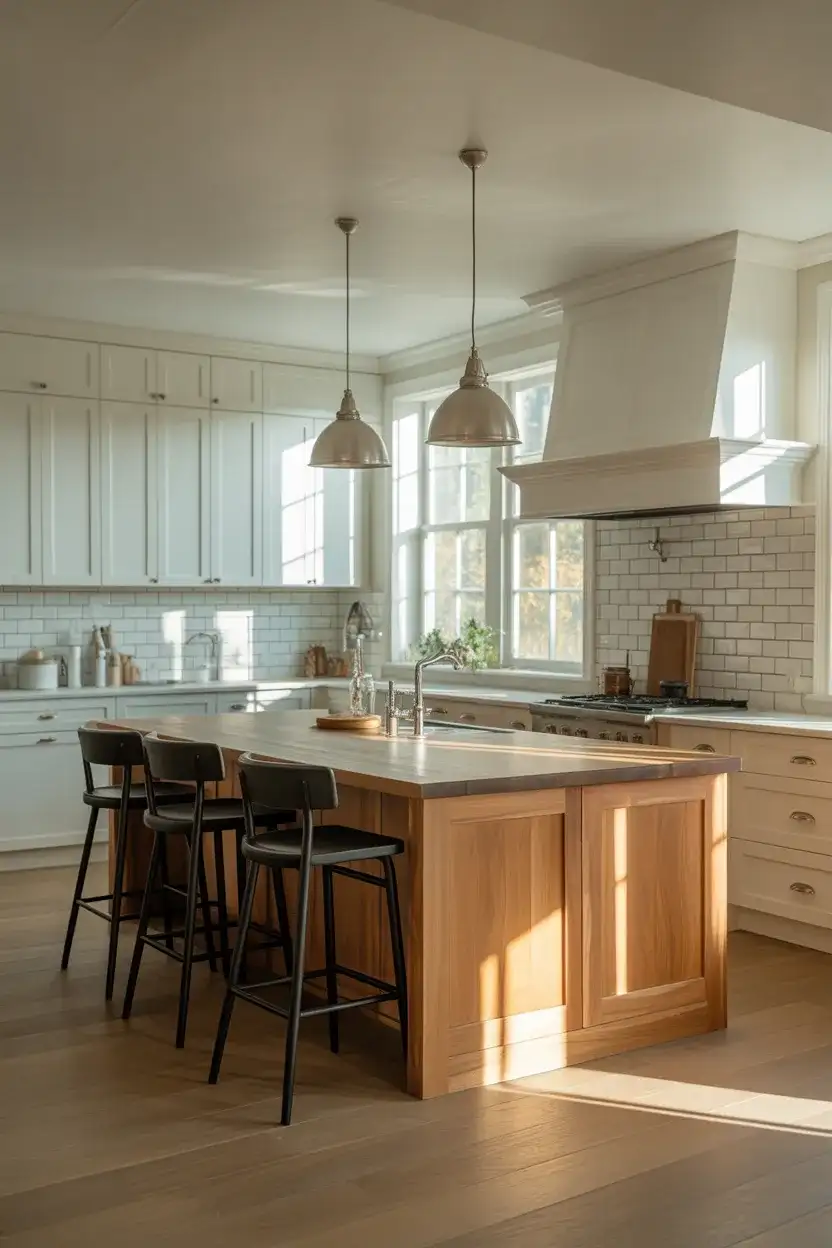 White Kitchen with Wood Island Contrast 1
