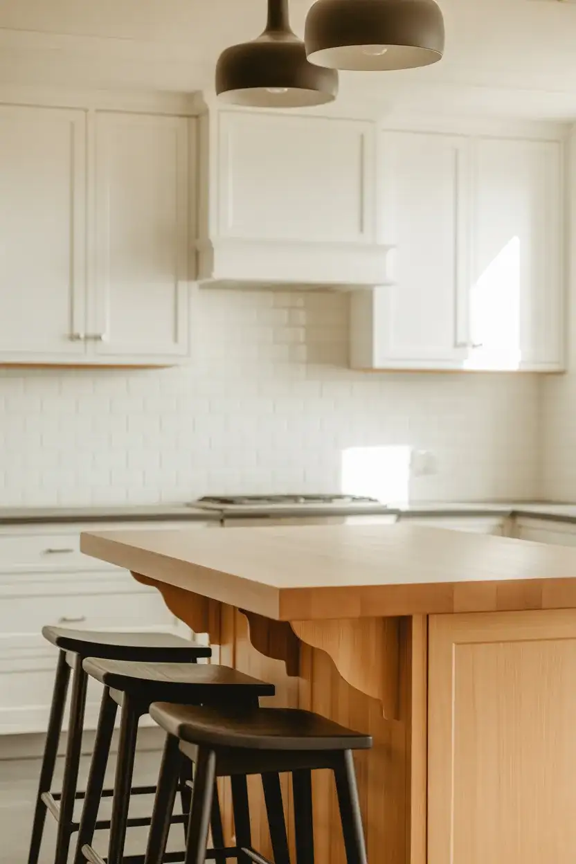 White Kitchen with Wood Island Contrast 2