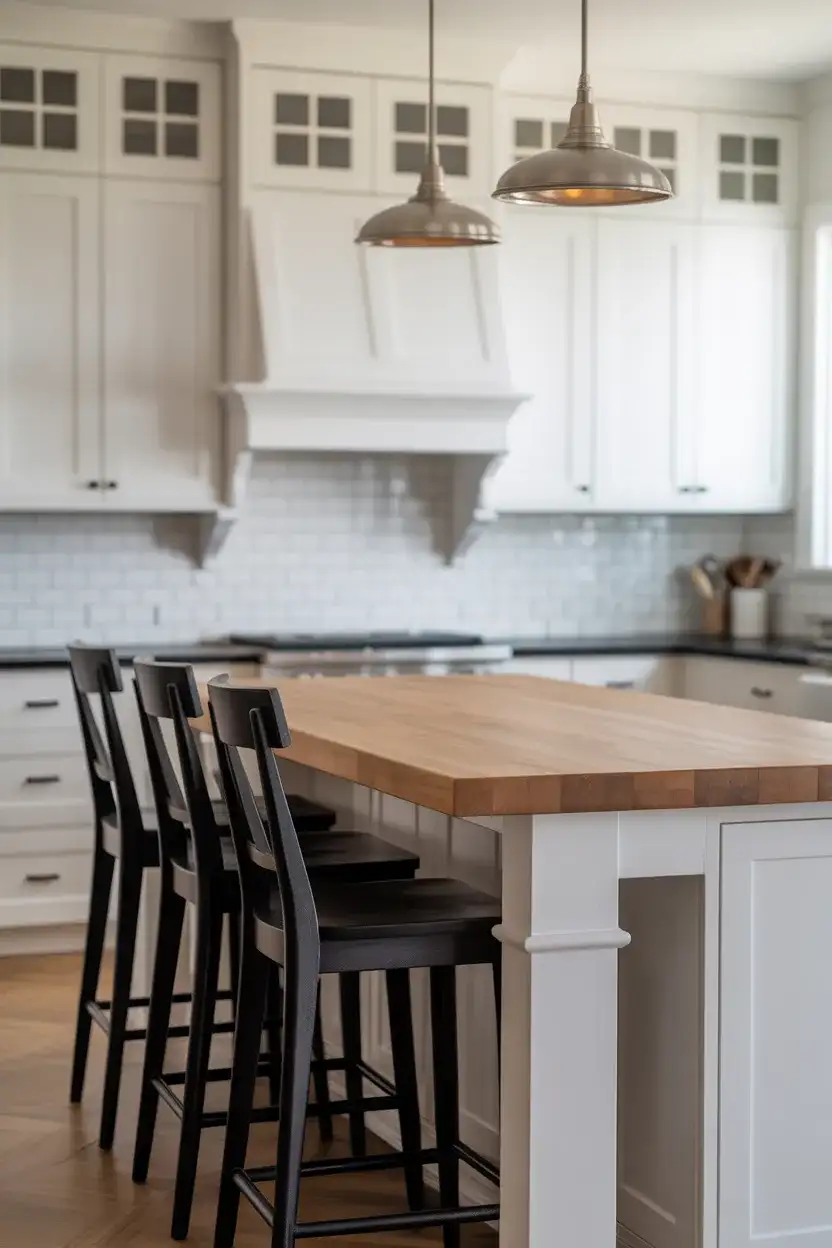 White Kitchen with Wood Island Functionality 1
