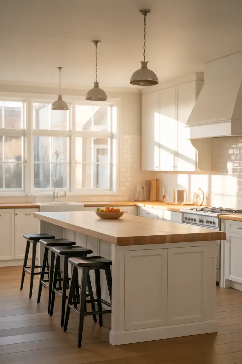 White Kitchen with Wood Island Functionality 2