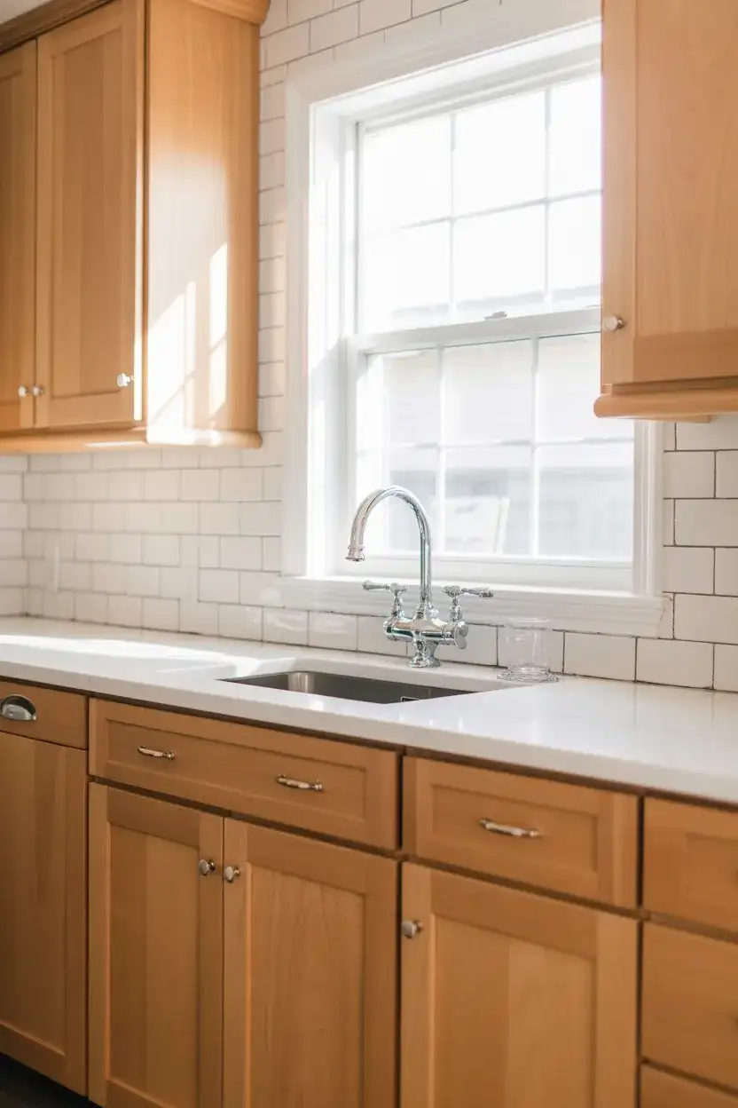White Oak Cabinets With Silver Hardware and Light Tones 2
