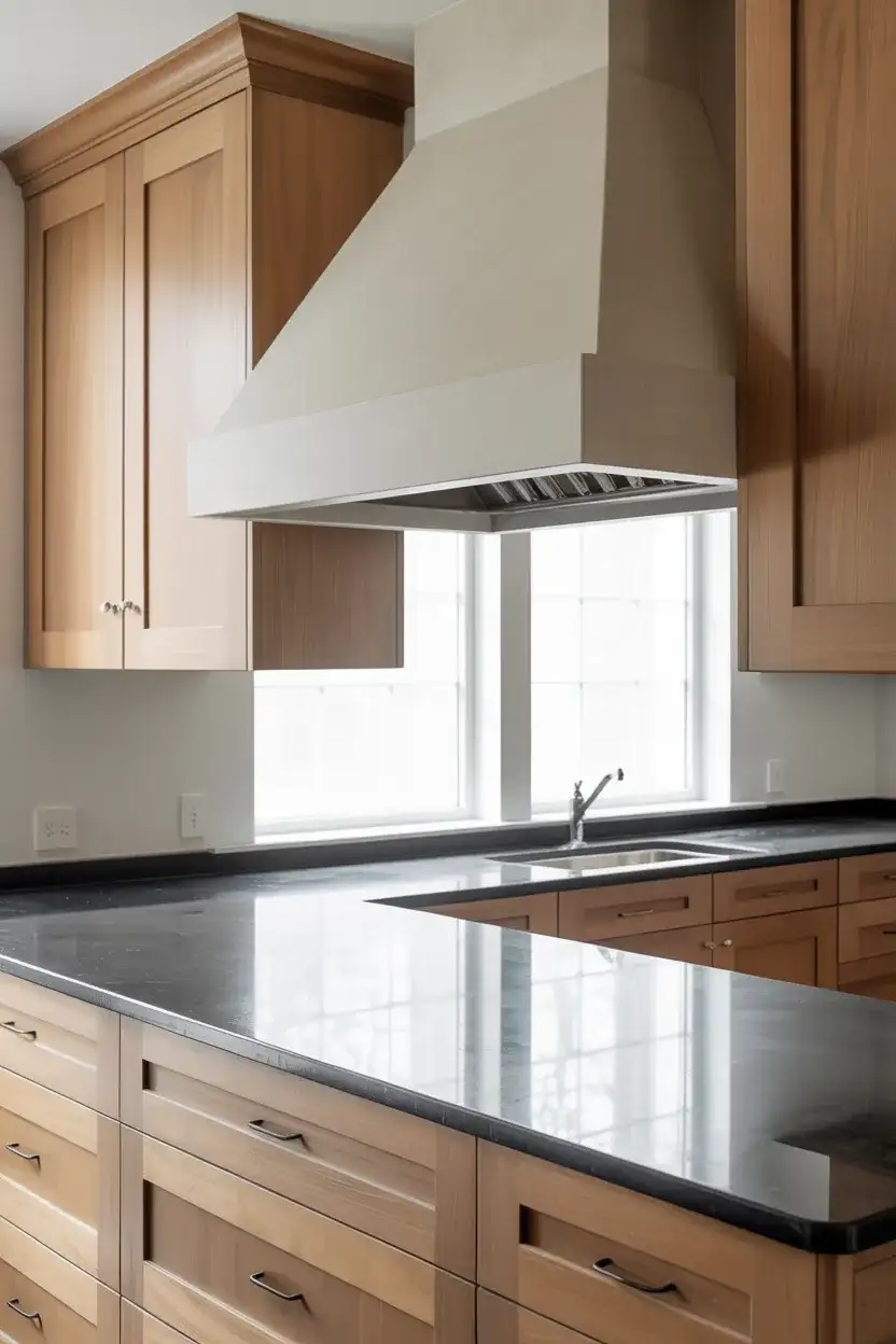 White Oak Cabinets With Slim Shaker Profile and Dark Counters 1