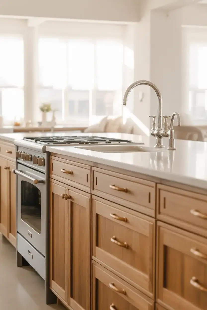 White Oak Kitchen Finished in Clear Matte With Mixed Metals 1