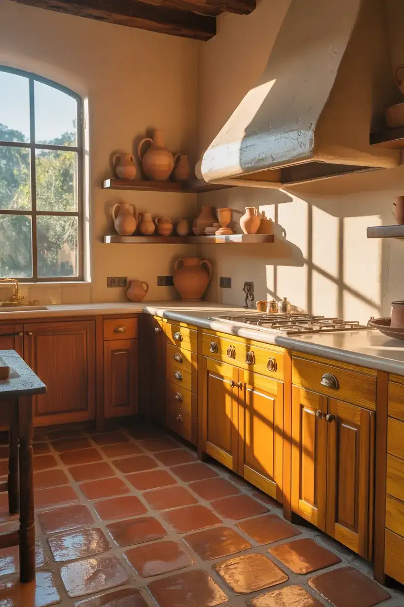 White Oak Kitchen With Terracotta and Brass Accents 1