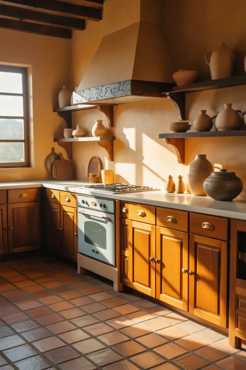 White Oak Kitchen With Terracotta and Brass Accents 2