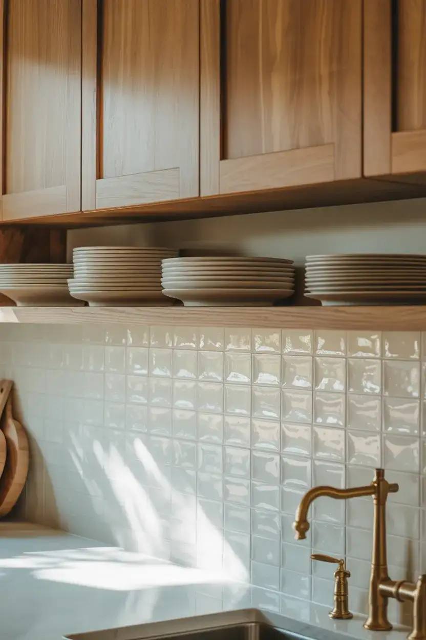 White Oak With Backsplash Ideas in Zellige Tile 2