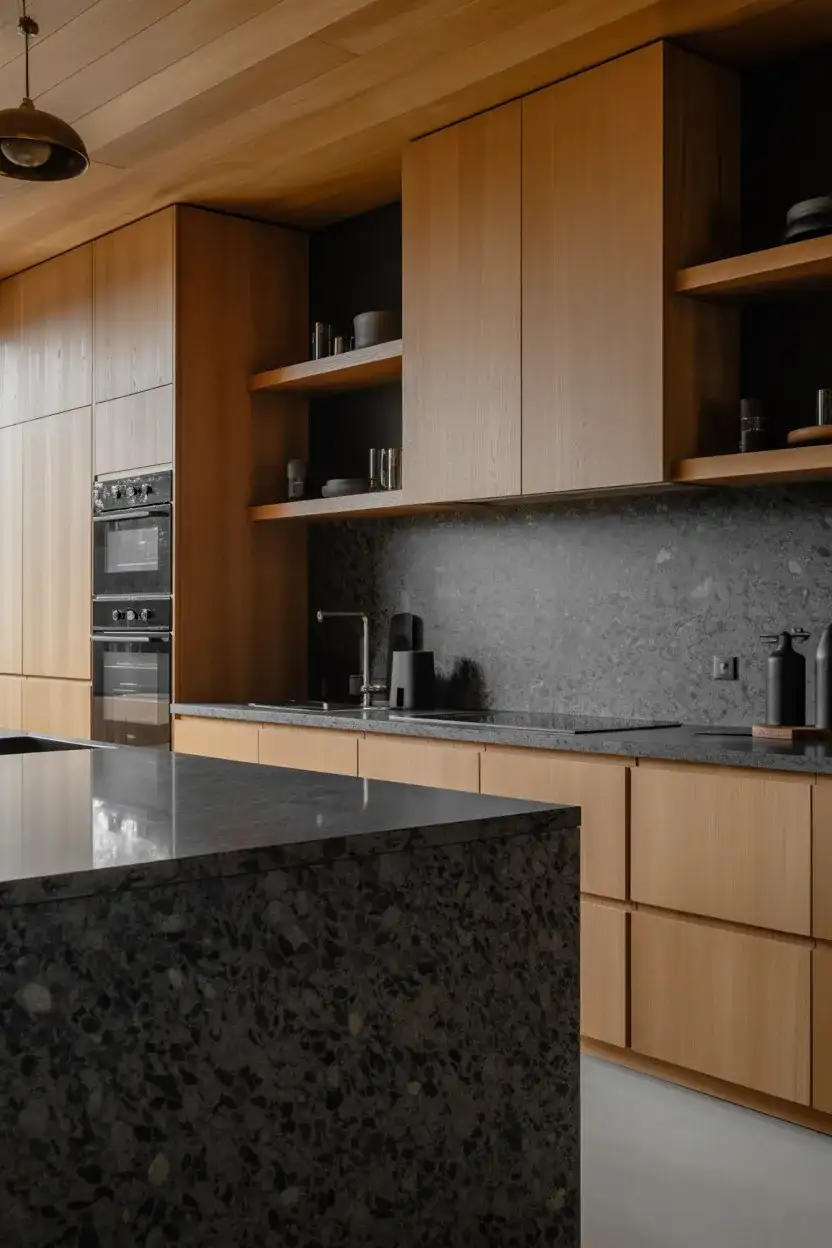 White Oak With Black Counter and Backsplash 2
