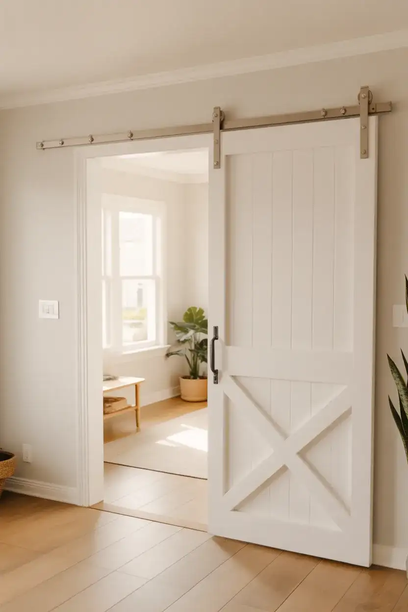 White Painted Barn Door for a Bright, Airy Feel 1