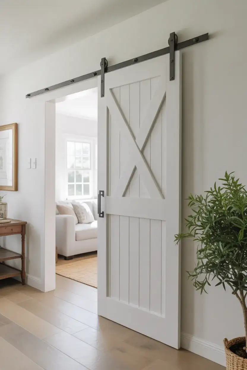 White Painted Barn Door for a Bright, Airy Feel 2