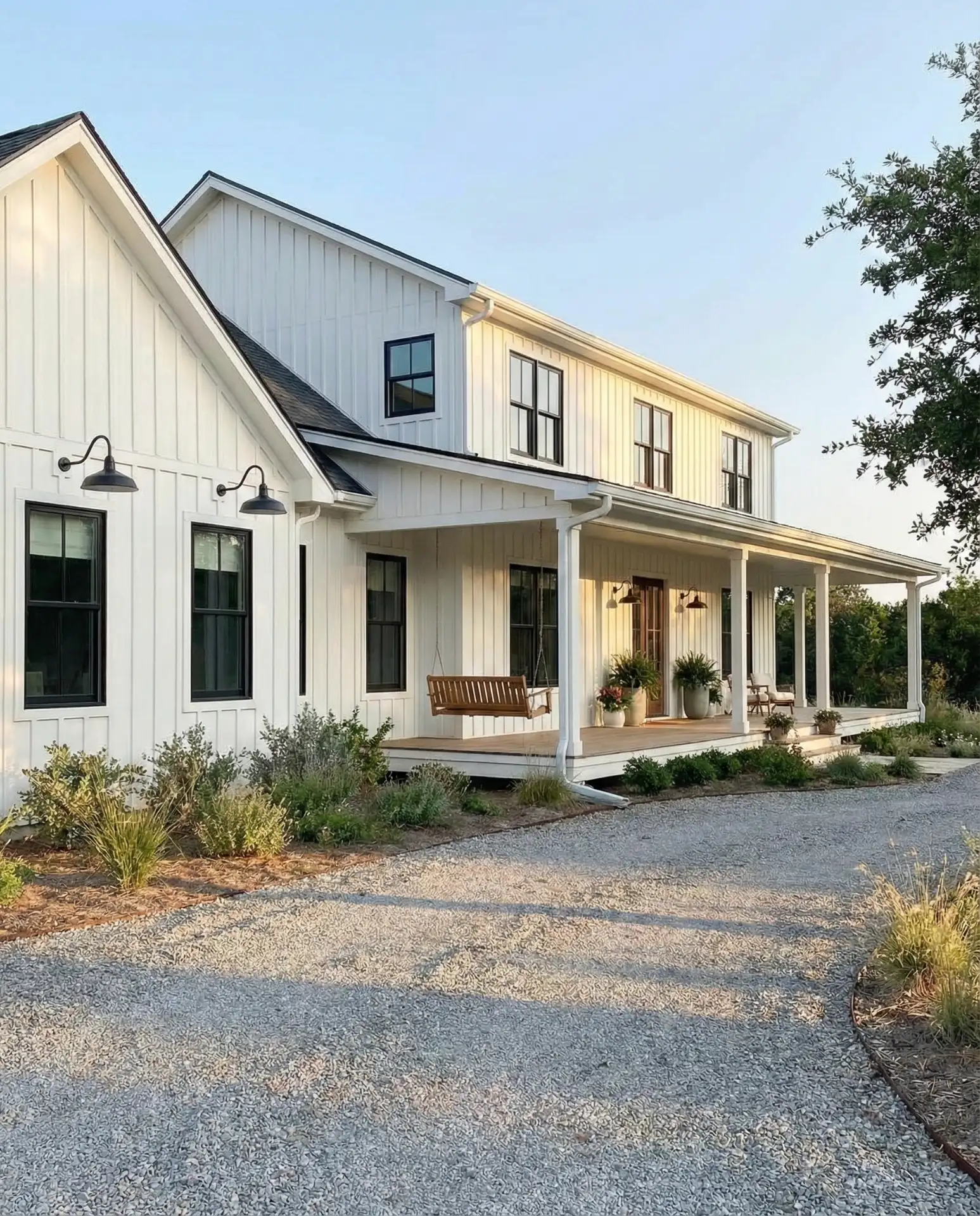 White Vertical Siding with Black Metal Details 1