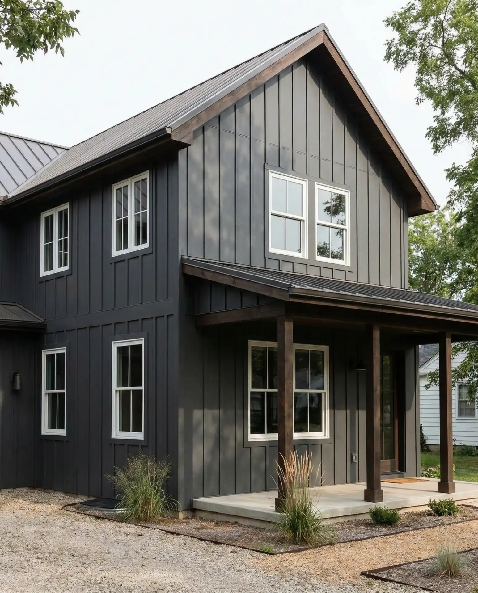 White Windows with Dark Trim and Siding 2