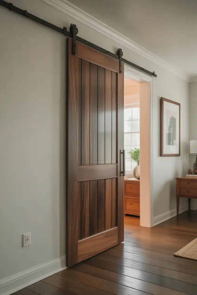 Wood Barn Door with Walnut Finish for a Sophisticated Look 2