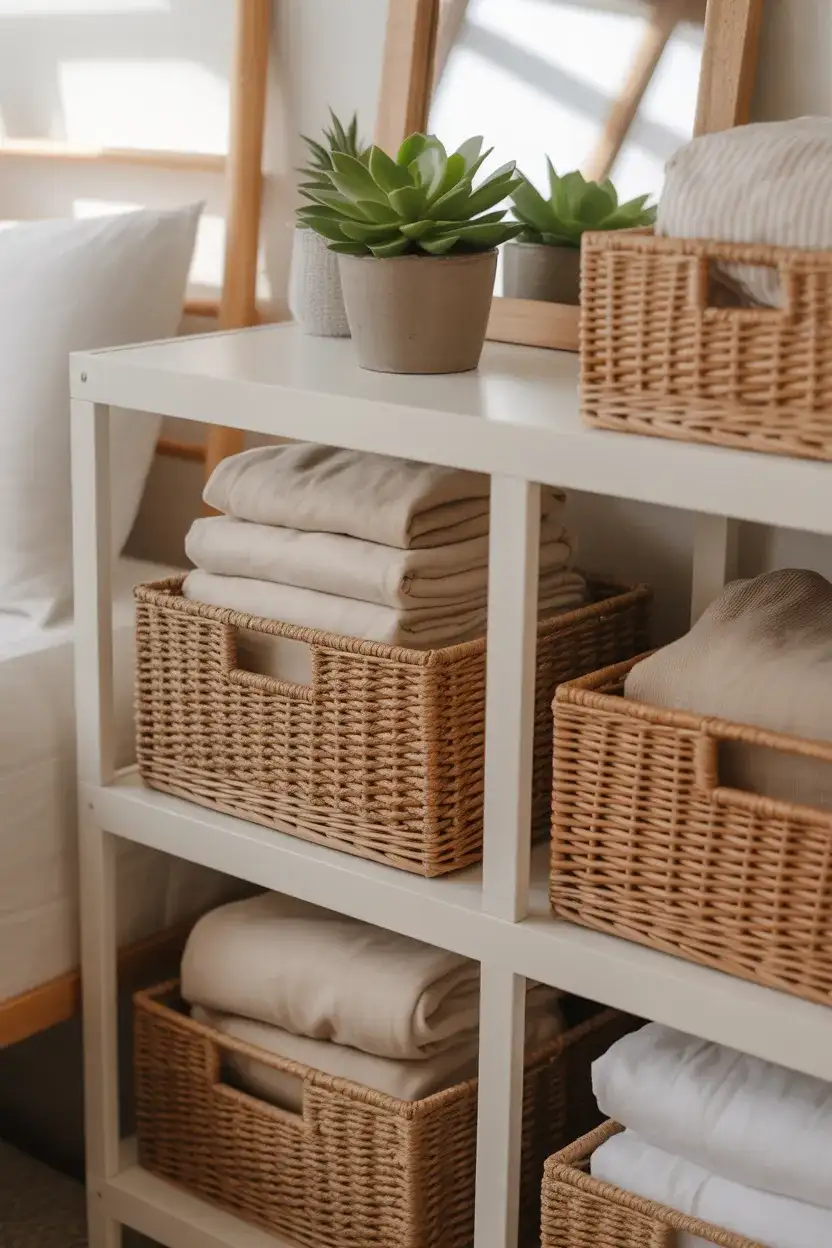 Woven Baskets on Open Shelving for Soft Storage 1