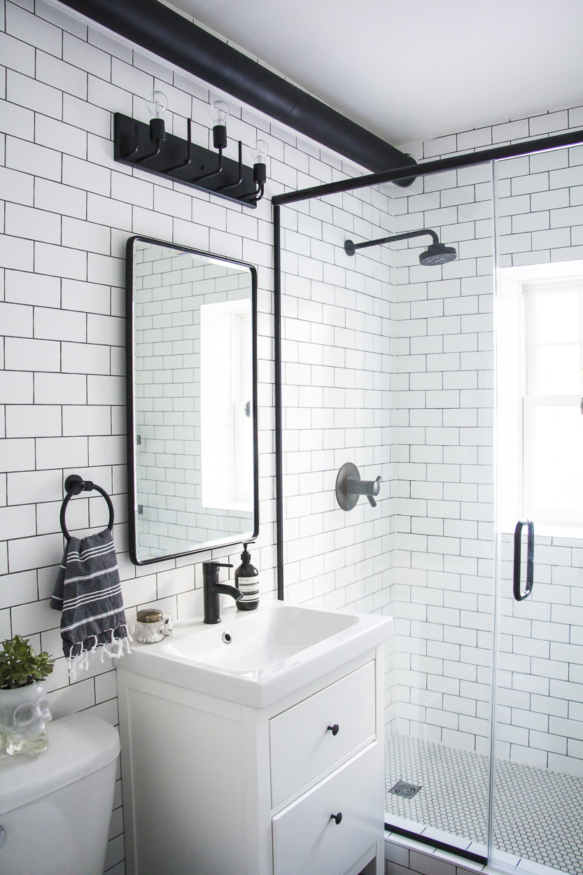 A Modern Meets Traditional Black and White Bathroom Makeover - Kristina Lynne