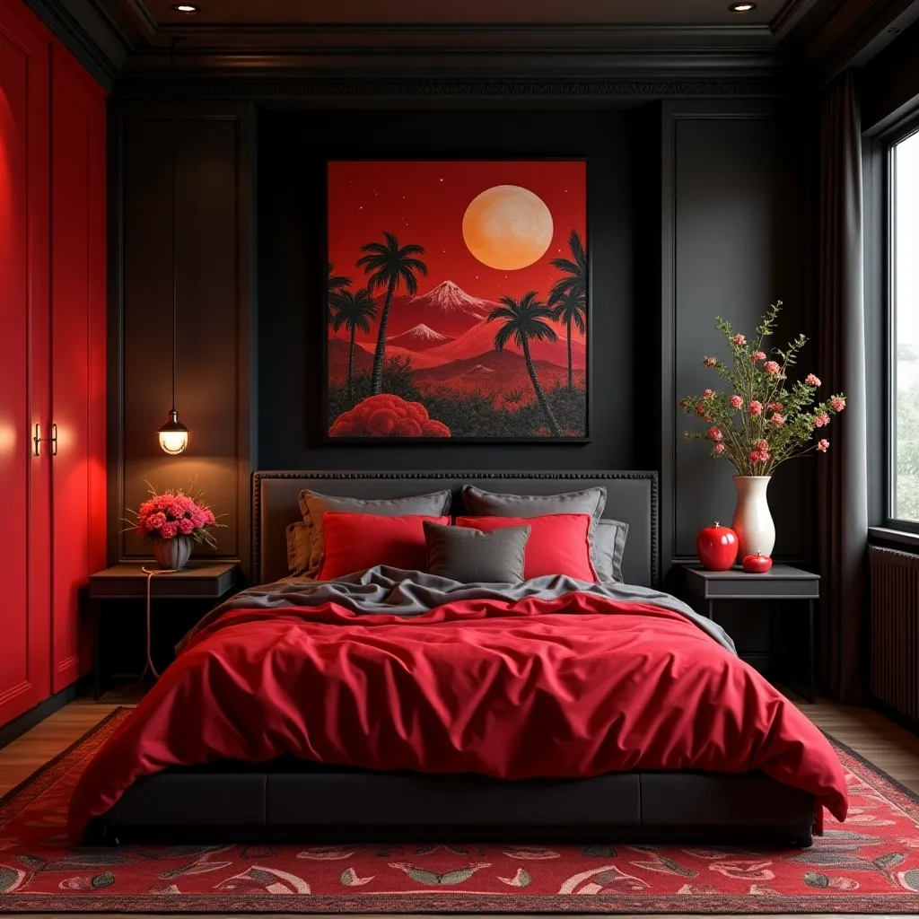 Black and Red Bedroom Design Ideas - HomeDesignsAI
