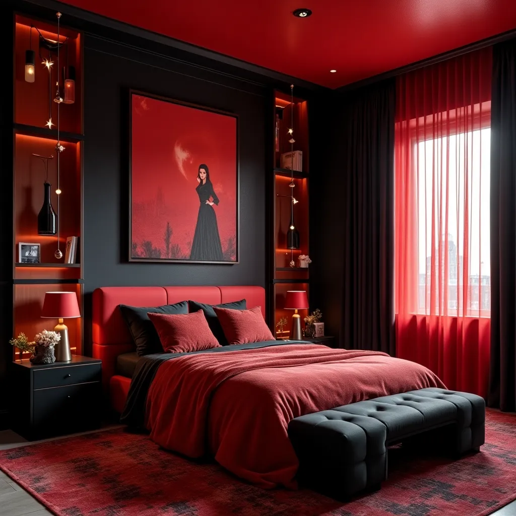 Black and Red Bedroom Design Ideas - HomeDesignsAI
