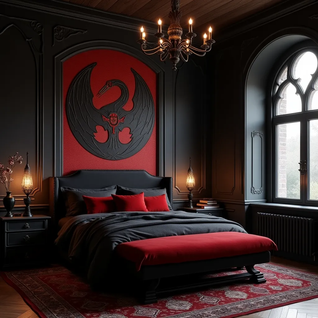 Black and Red Bedroom Walls Ideas - HomeDesignsAI