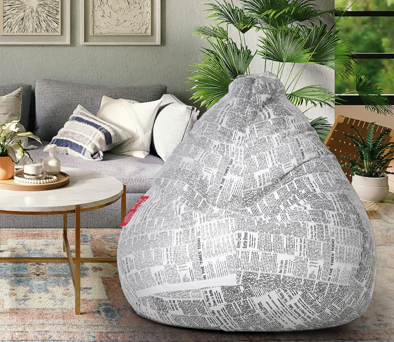Buy Classic Cotton Newspaper Printed Bean Bag Filled with Beans (XXXL) @20% OFF Online | Wooden Street