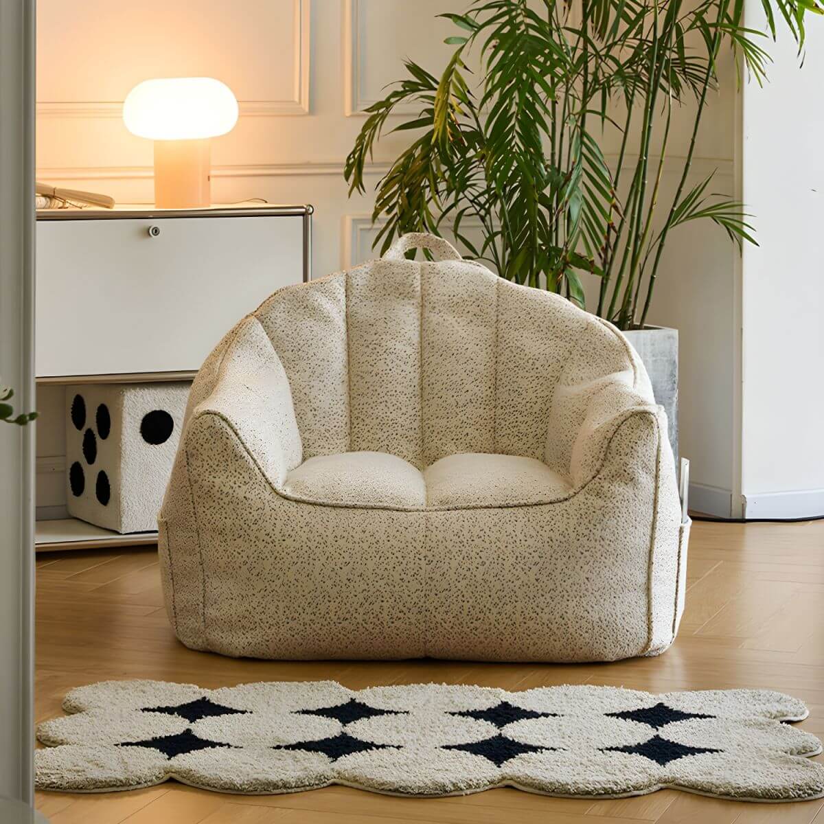 Cozy Beige Cotton Blend Bean Bag Chair - Pre-Filled with Expanded Polypropylene Beans - Cocochairs