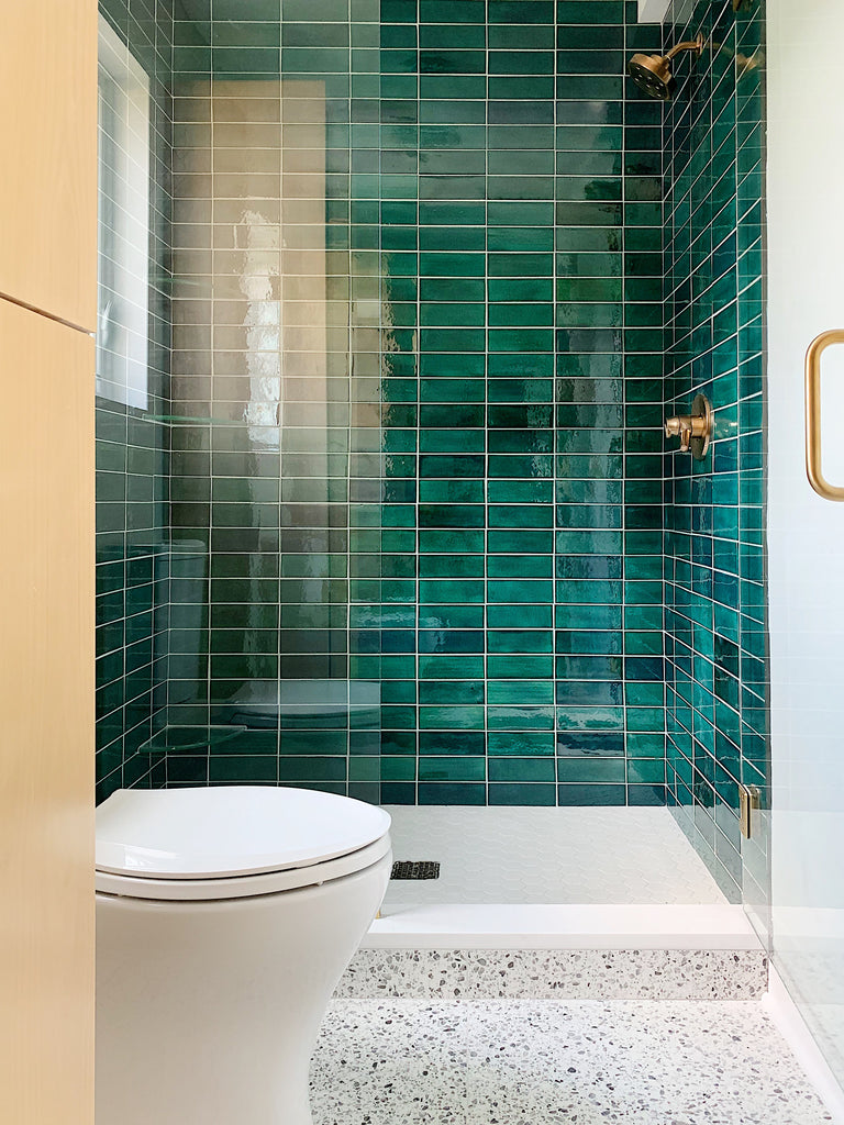 Enter a Green Shower Tile Oasis: Emerald Hues & Dark Greens – Mercury Mosaics