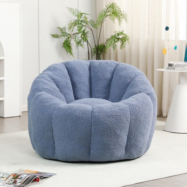 GDFStudio Svetlana Modern Teddy Upholstered Bean Bag Chair with Stuffed Armrest, Light Blue