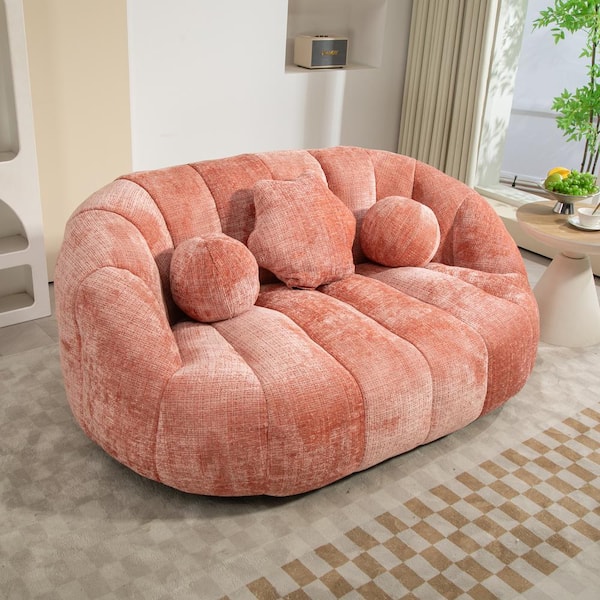 JUJABU Pink Chenille Polyester Lazy Sofa Durable Comfort Lounger High Back Bean Bag Chair Couch for Adults and Kids