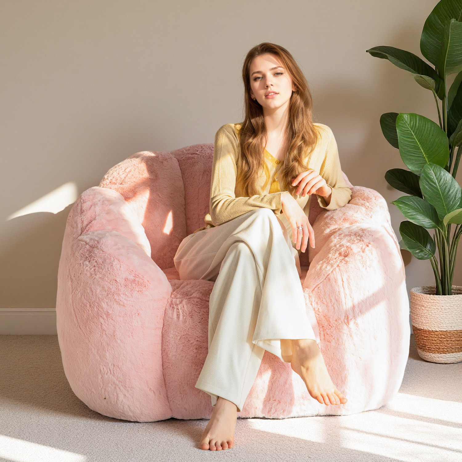 MAXYOYO Bean Bag Chair Floral Shape Ultra Soft Faux Fur Petal Back Sofa for Adults Pink in the Bean Bag Chairs department at Lowes.com