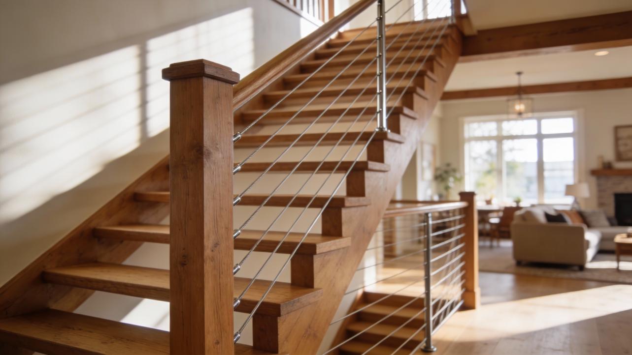Modern Farmhouse Staircase Cable Railing Design Guide | Senmit