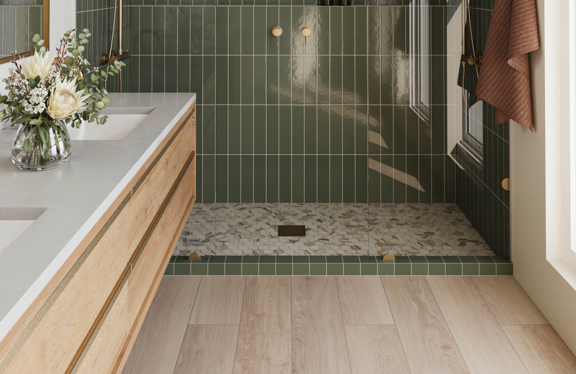 What Goes With Green Subway Tiles In The Bathroom?