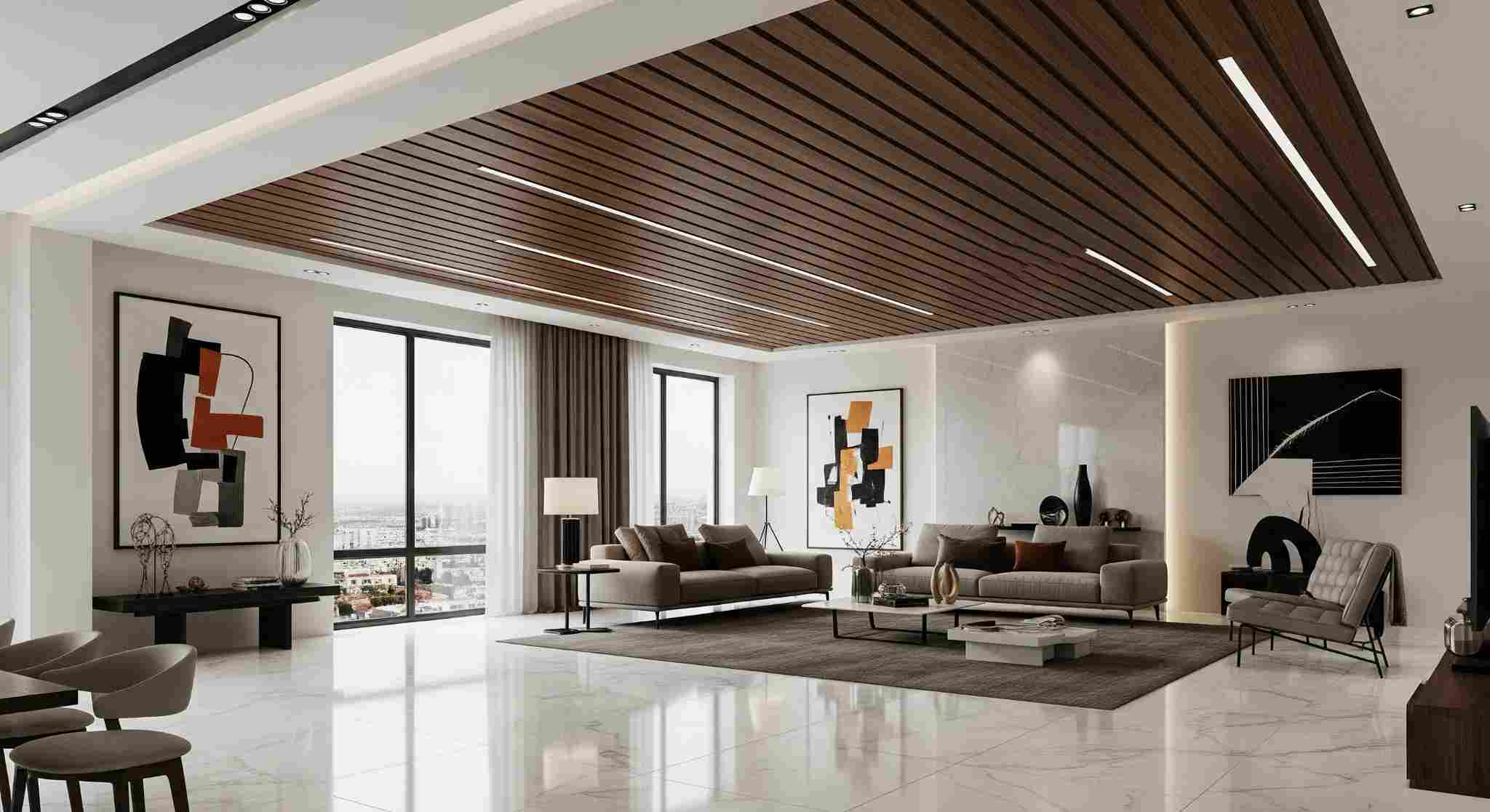 10 Wooden Ceiling Design Ideas for Modern Living Room | Simpolo