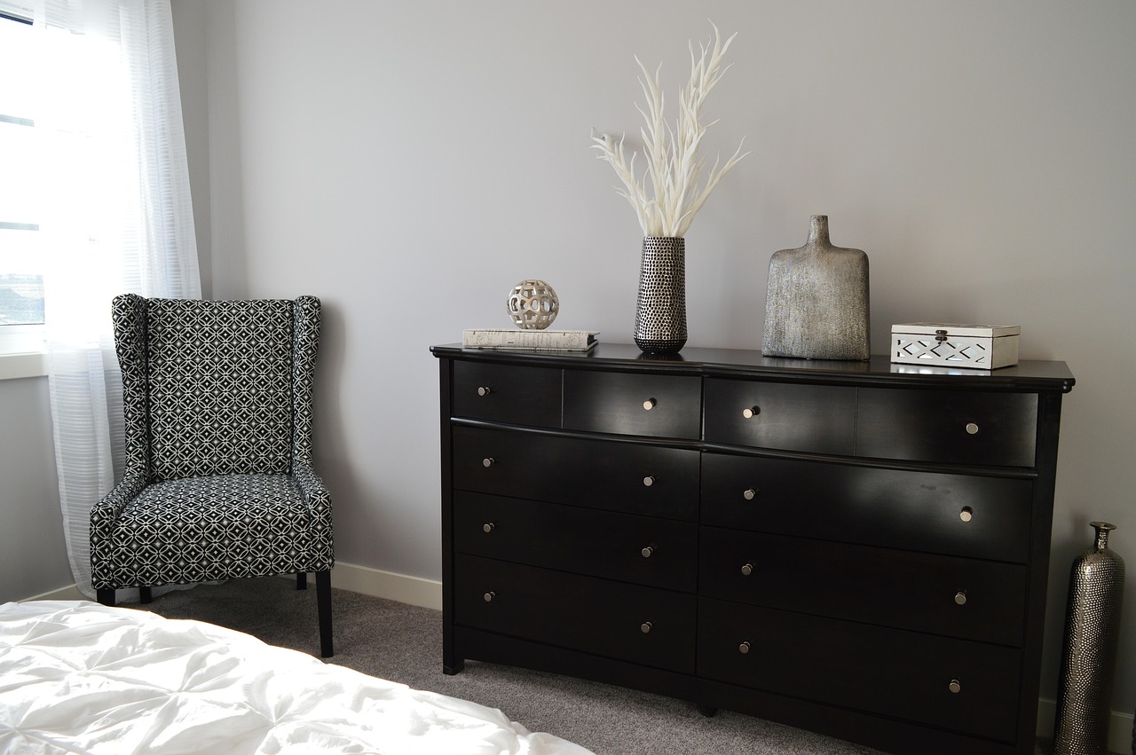 bedroom, furniture, chair, dresser, decor, room, house, home, cabinet, interior, design, armchair, gray home, gray house, gray room, gray design, gray bedroom, gray interior, bedroom, bedroom, bedroom