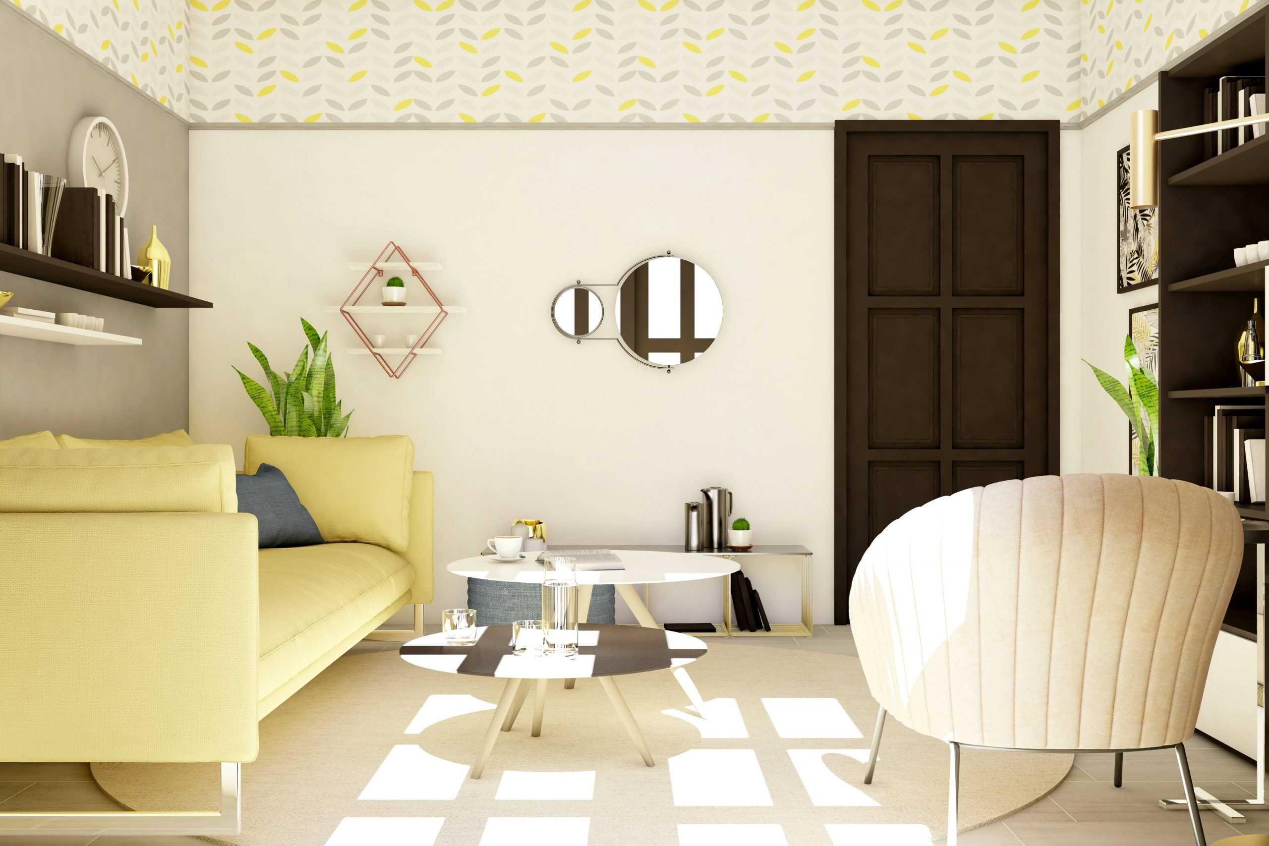 Cozy living room for a newly married couple, with a reading corner.