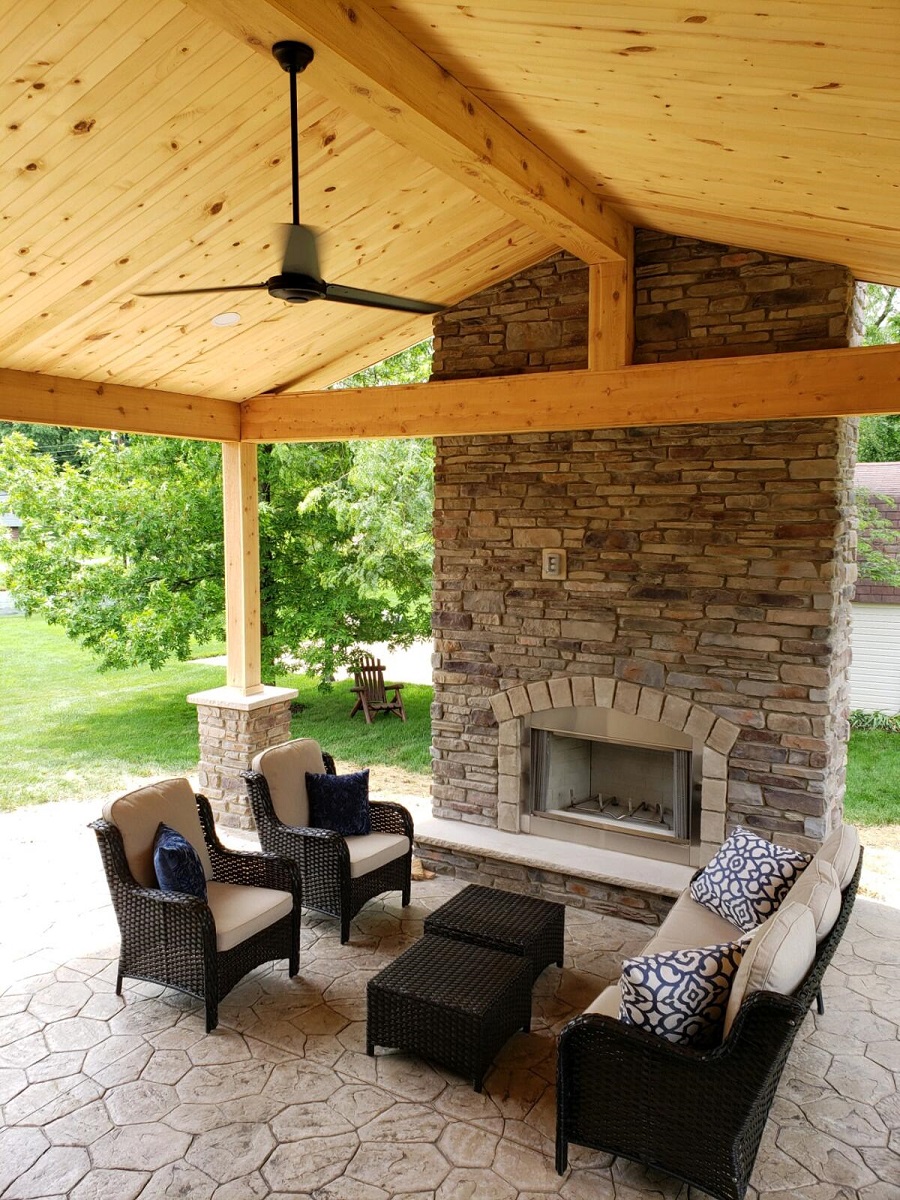 Delightful Covered Patio With Outdoor Fireplace in Akron OH.
