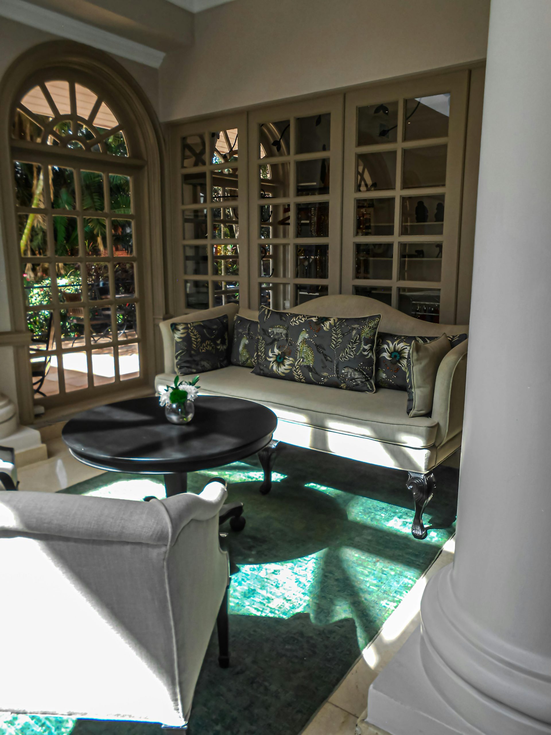 Elegant living room with sofas and coffee table in a Nairobi hotel, Kenya.