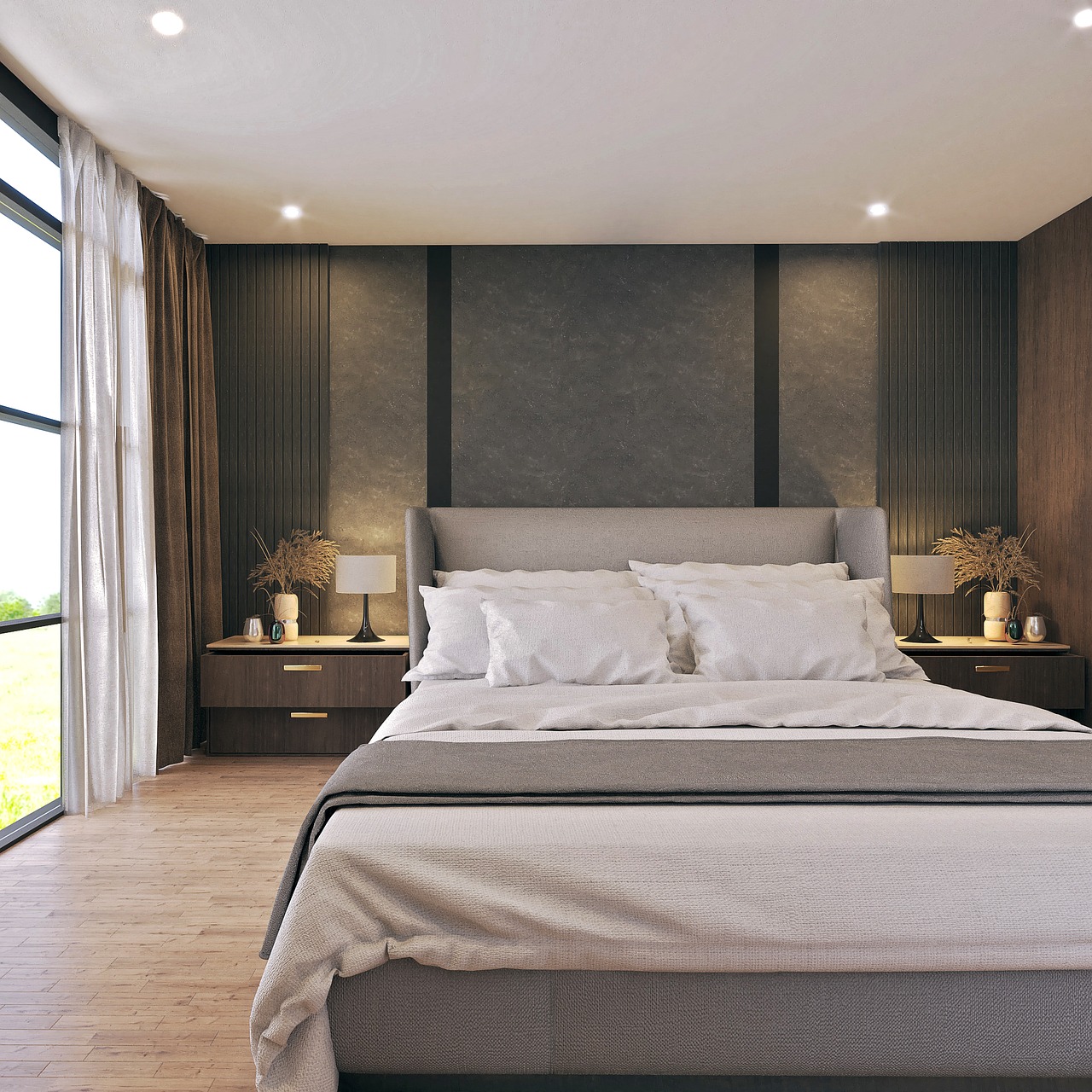 interior, bed, bedroom, sleep, furniture, design, house, luxury, room, home, pillows, apartment, bedding, lifestyle, lighting, relax, rendering, romantic, light, mood, balance, visualization, inspirat