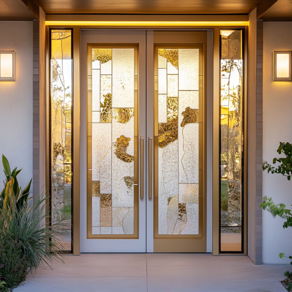 Stunning Modern Glass Front Doors with Luxury Gold Leaf