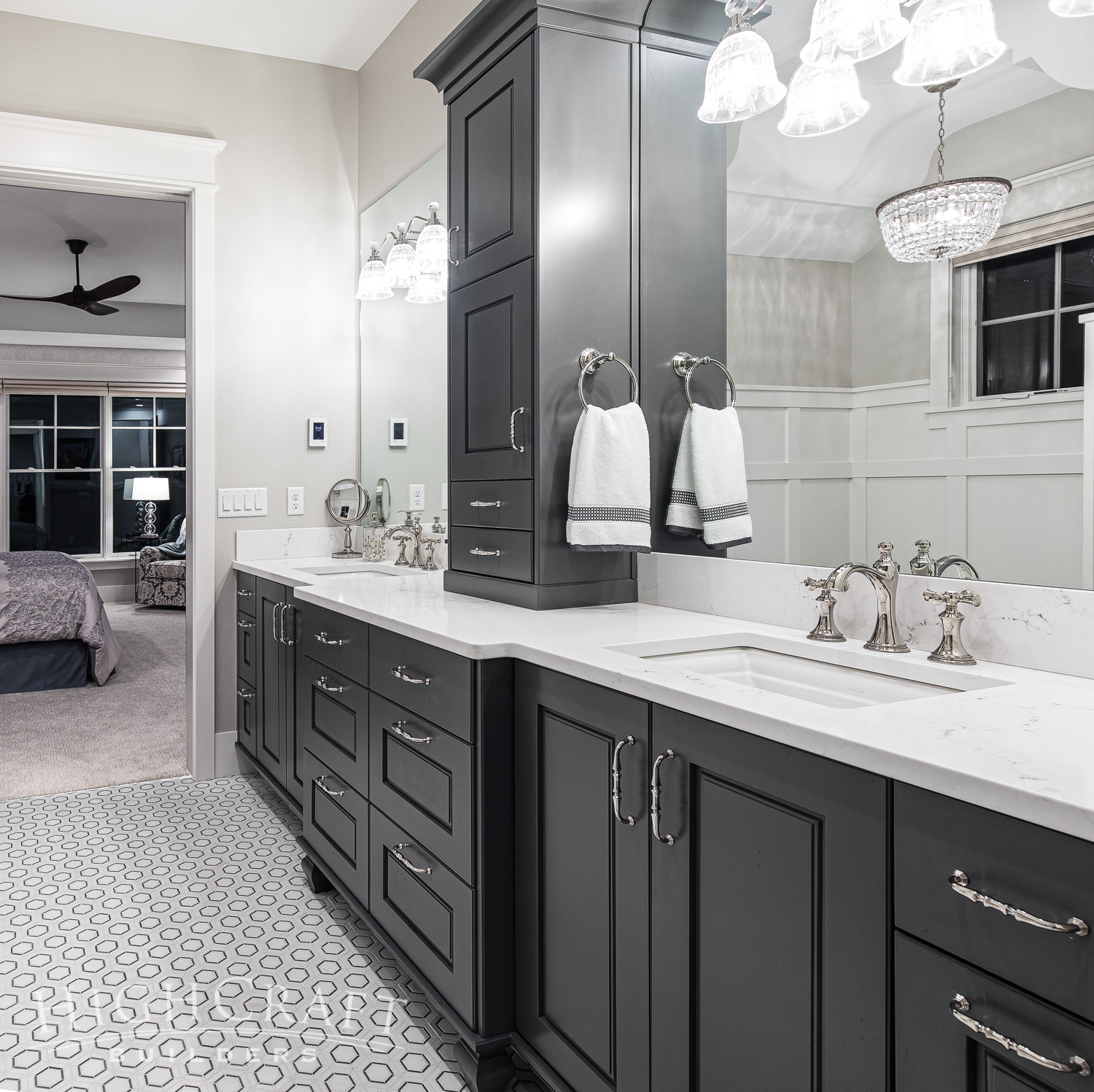 Traditional-Custom-Farmhouse-Master-Bath-Black-Cabinets - HighCraft