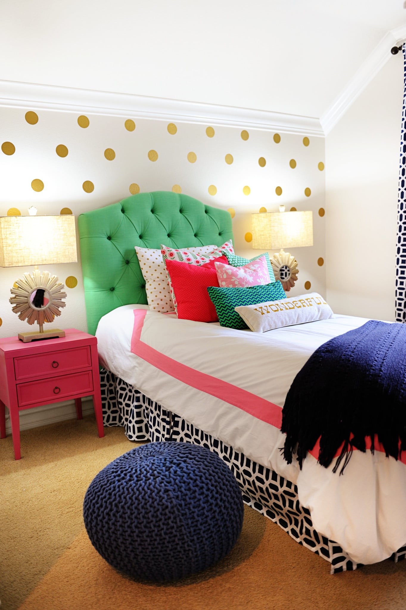 Tween Girl Bedroom Preppy Design / Decor Ideas (Pink, Navy, Green)