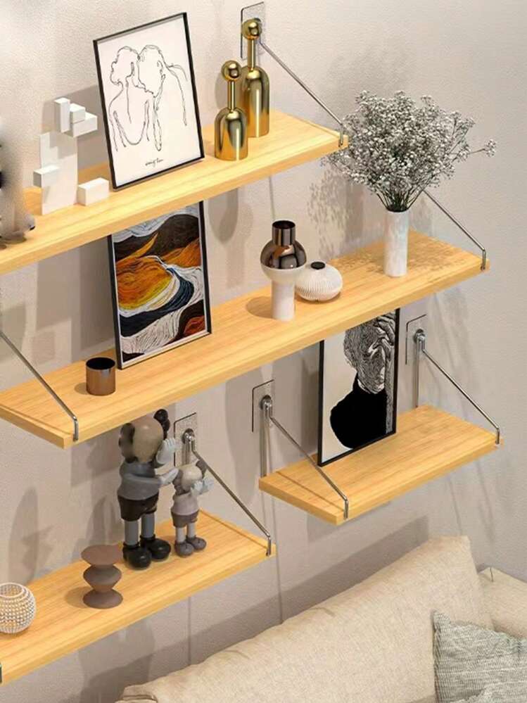 1pc No-Drilling Wall-Mounted Decorative Storage Shelf, Bedroom Wooden Bookshelf, Single Tier Storage Rack Fall Home Decor Room Decor | SHEIN USA