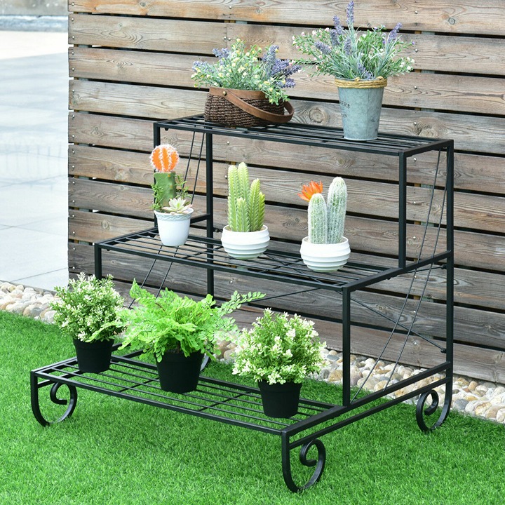3 Tier Outdoor Metal Plant Stand Flower Planter Garden Display Holder Shelf