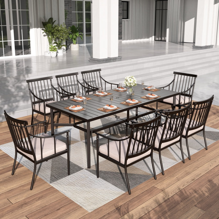 9-Piece Outdoor Dining Set with 83' Long Table and Streamlined Chairs | Phi Villa