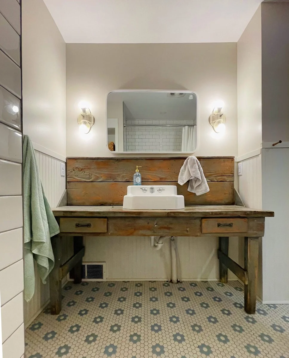 A cute vintage farmhouse bathroom update — Susan Geiger Art