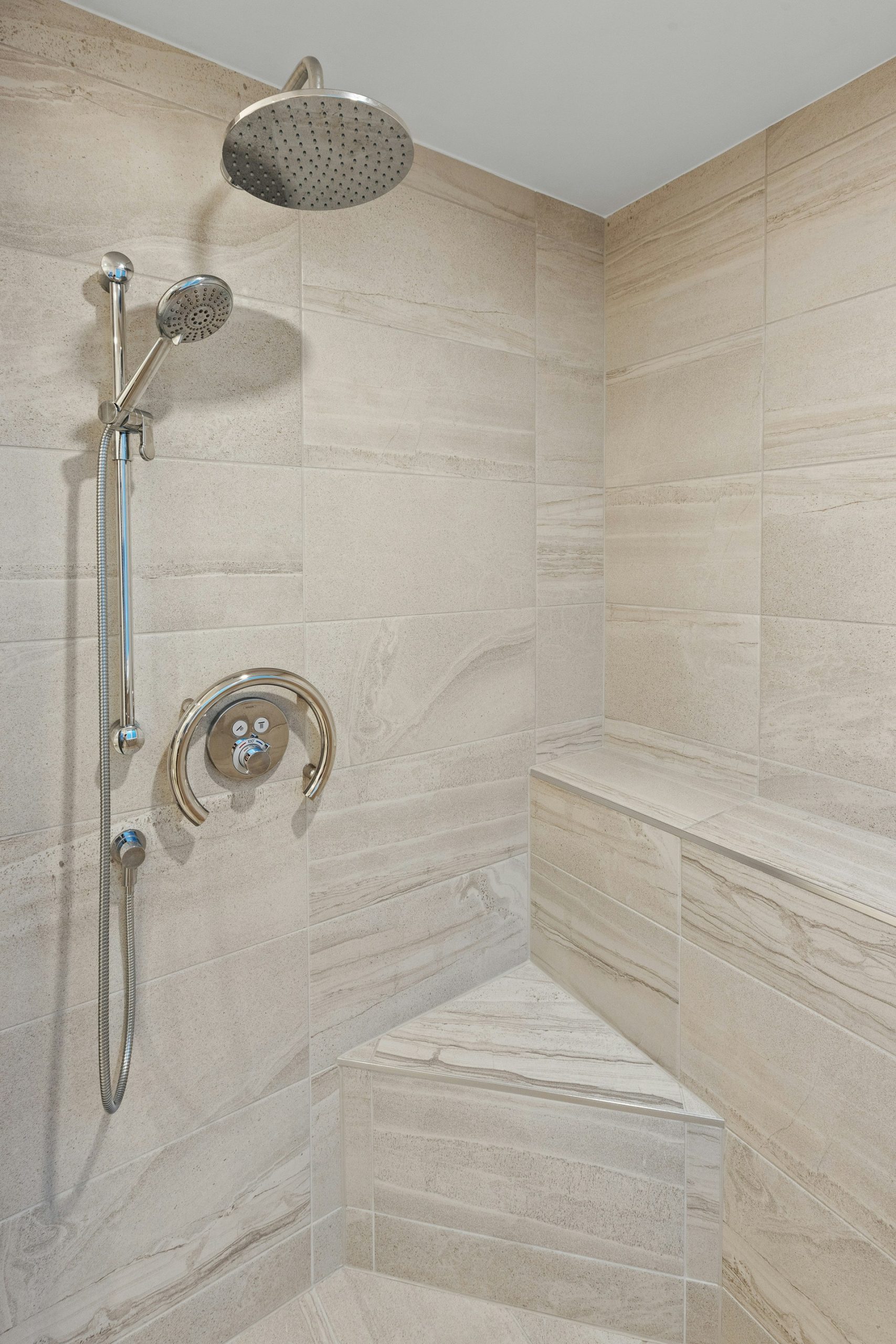 a shower with a glass door